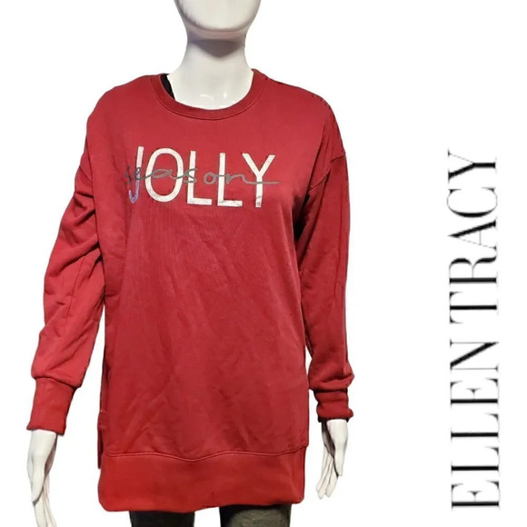 Ellen Tracy | Women's Jolly Crewneck Sweatshirt | Red | NWT - Picture 1 of 6